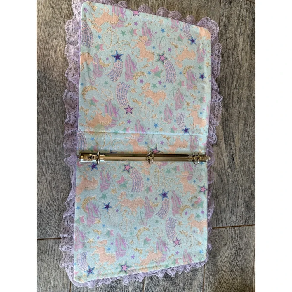 Handmade Photo Album Memory Book Unicorn 3 Ring Binder Fabric Lace Padded Baby